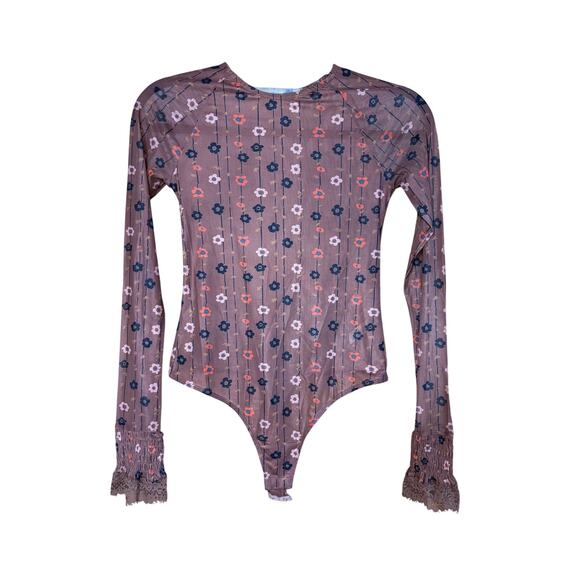 Intimately Free People Sheer Floral Bodysuit – Size XS – Brown - Picture 1 of 4